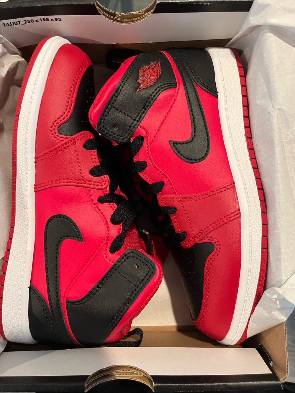 Nike Kids Red and Black High-Top Sneakers with White Midsole Jordan 1 mid PS